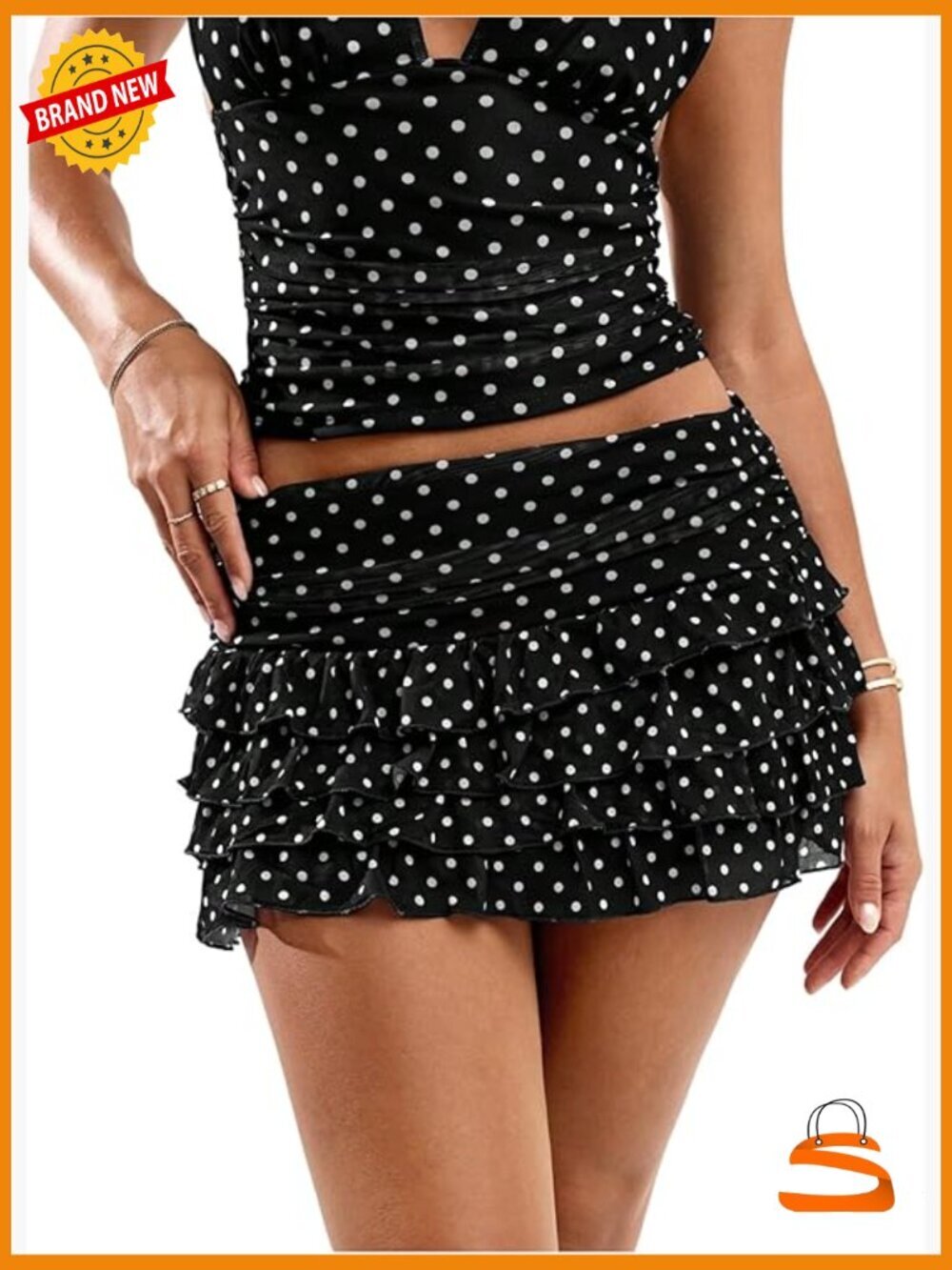 Polka Dots Ruffle Tiered Layered Mini Skirt Y2K A Line Low Rise